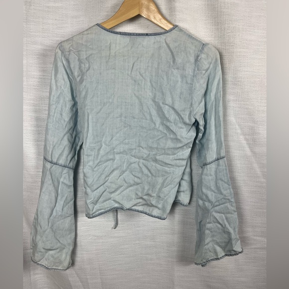 Y2K Vintage Coquette Wrap Shirt Cropped Long Sleeve Denim Dainty Balletcore Smal - Picture 4 of 6